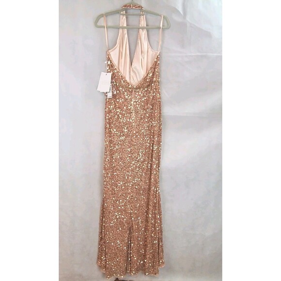 New MAC DUGGAL 5673 Apricot Sequin Sleeveless Halter Neck Gown Women's (14) $398 - Picture 4 of 10